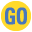 small yellow circle with the word GO